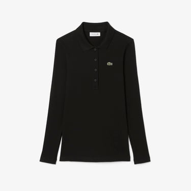  Lacoste L.12.D Kadın Slim Fit Uzun Kollu Siyah Polo