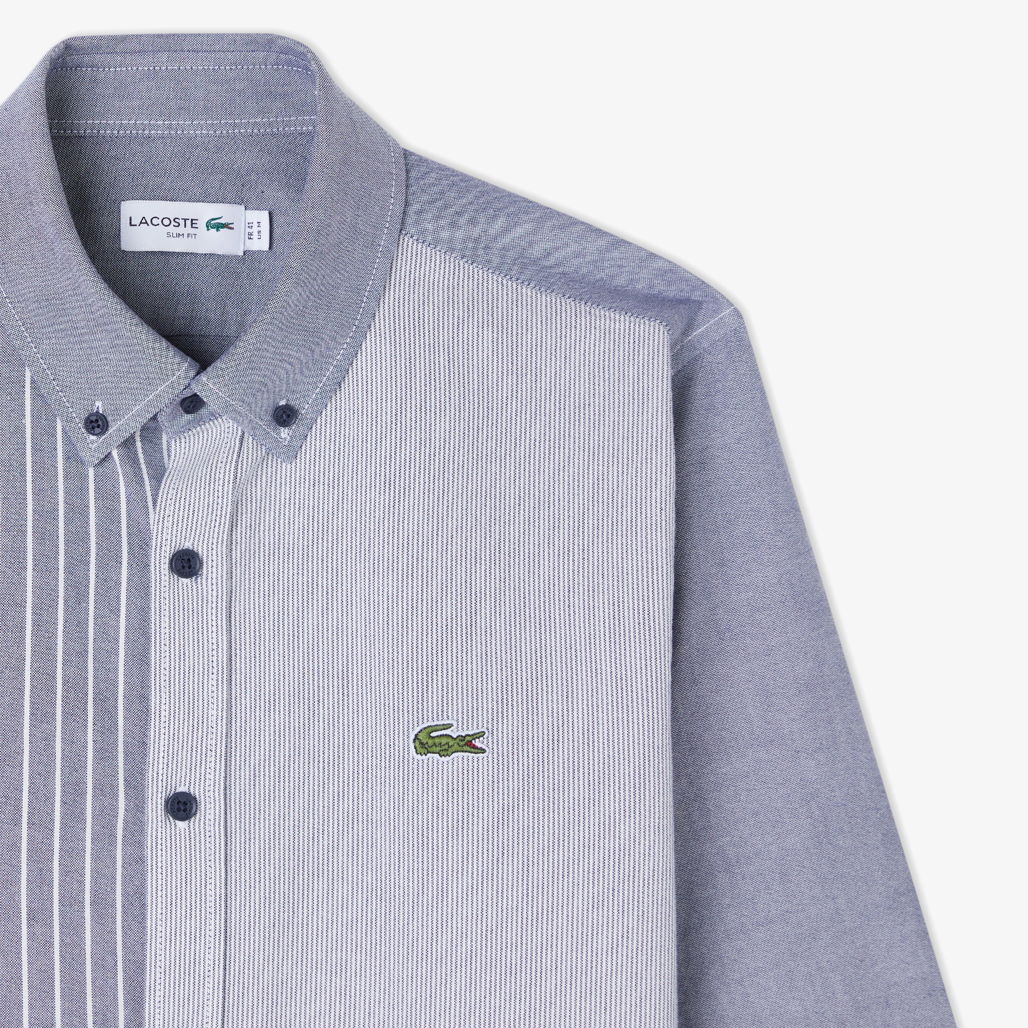 Lacoste Erkek Slim Fit Düğmeli Yaka Renk Bloklu Lacivert Gömlek