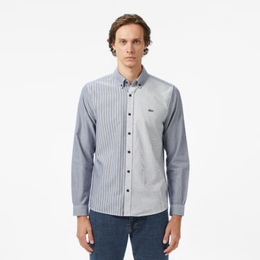  Lacoste Erkek Slim Fit Düğmeli Yaka Renk Bloklu Lacivert Gömlek