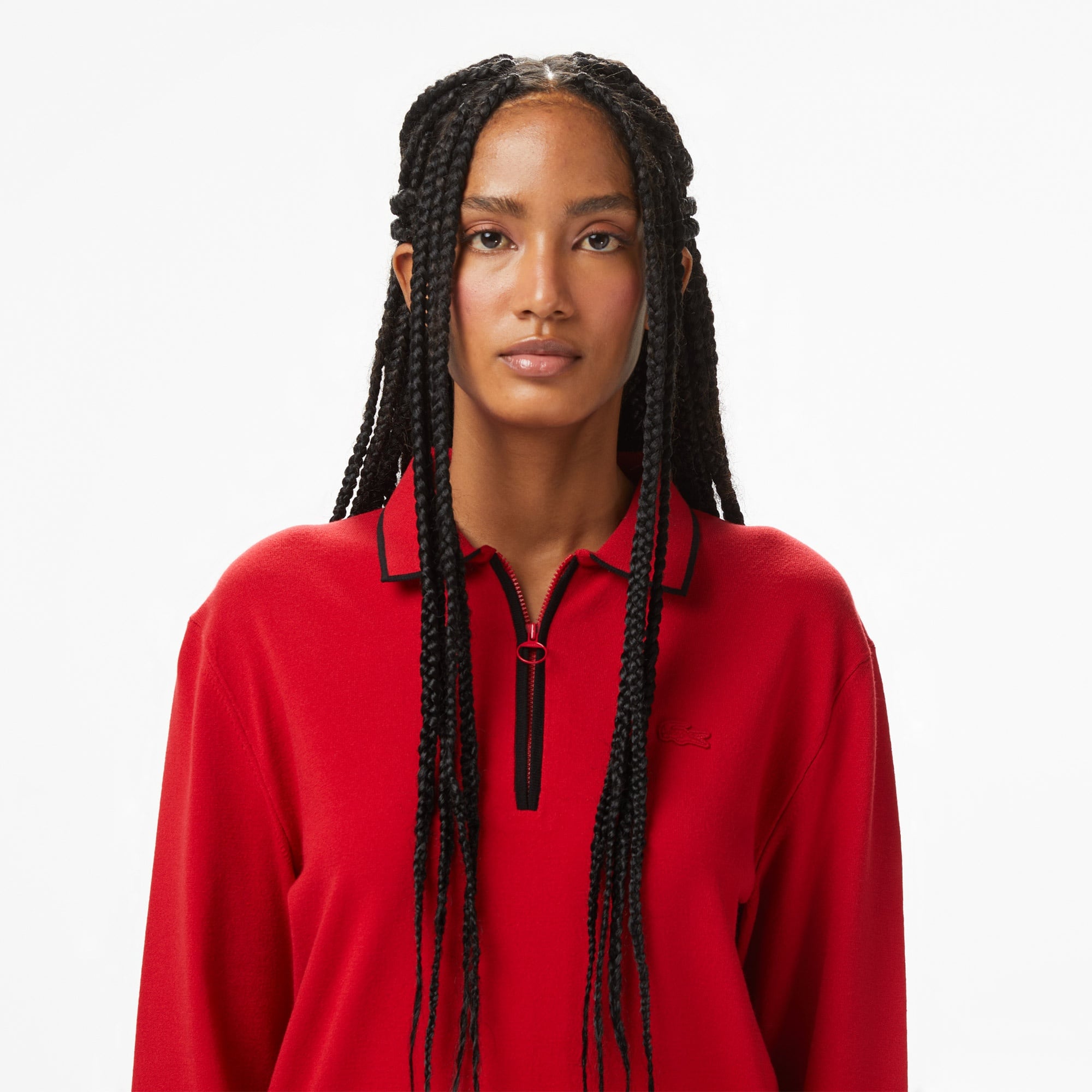 Kadın Regular Fit Polo Yaka Kırmızı Kazak