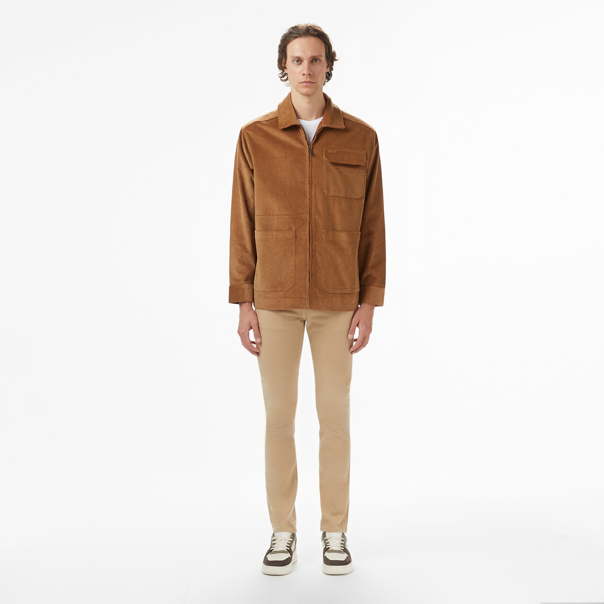 Erkek Relaxed Fit Fermuarlı Kahverengi Dış Gömlek