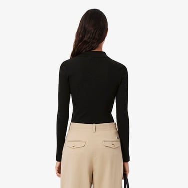  Lacoste L.12.D Kadın Slim Fit Uzun Kollu Siyah Polo