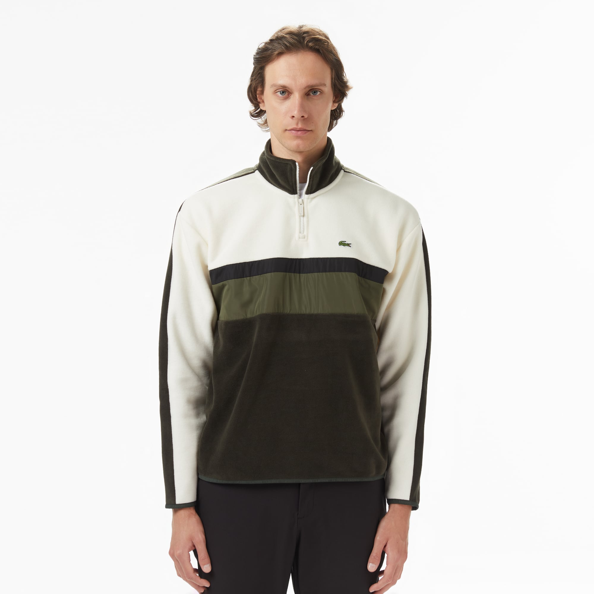  Lacoste Erkek Loose Fit Renk Bloklu Haki Sweatshirt