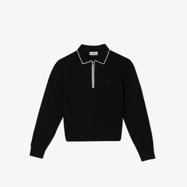  Lacoste Kadın Regular Fit Polo Yaka Siyah Kazak