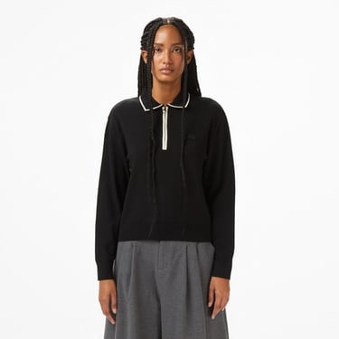  Lacoste Kadın Regular Fit Polo Yaka Siyah Kazak