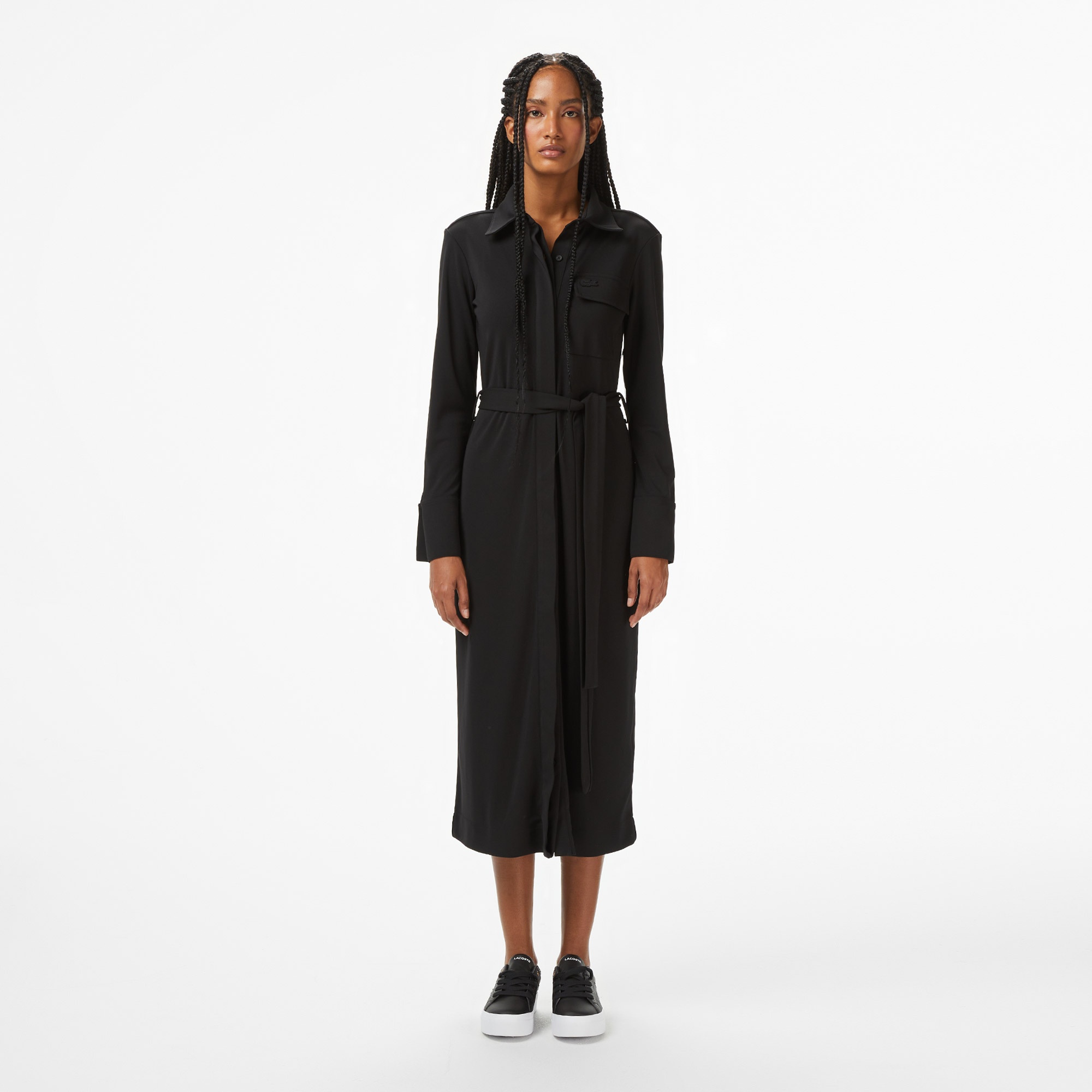 Lacoste Kadın Slim Fit Uzun Kollu Siyah Elbise