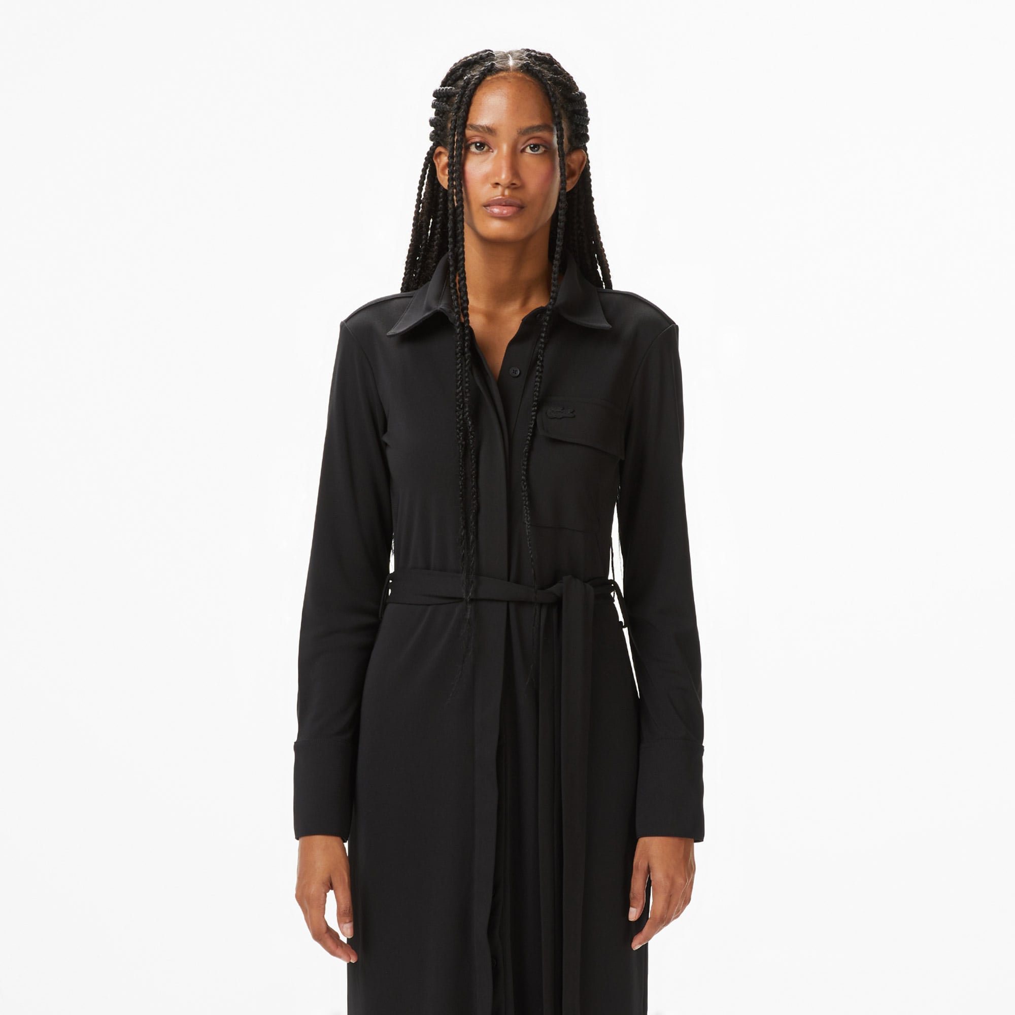  Lacoste Kadın Slim Fit Uzun Kollu Siyah Elbise