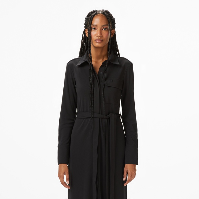  Lacoste Kadın Slim Fit Uzun Kollu Siyah Elbise