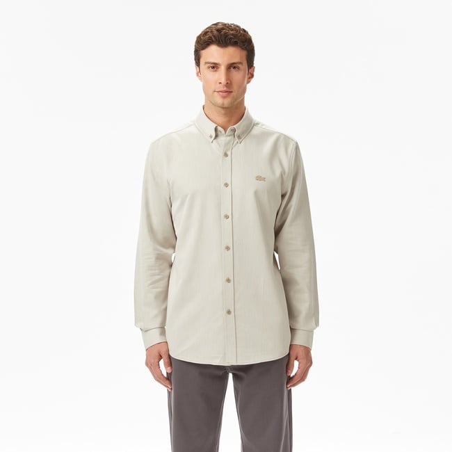 Lacoste Erkek Regular Fit Düğmeli Yaka Bej Gömlek