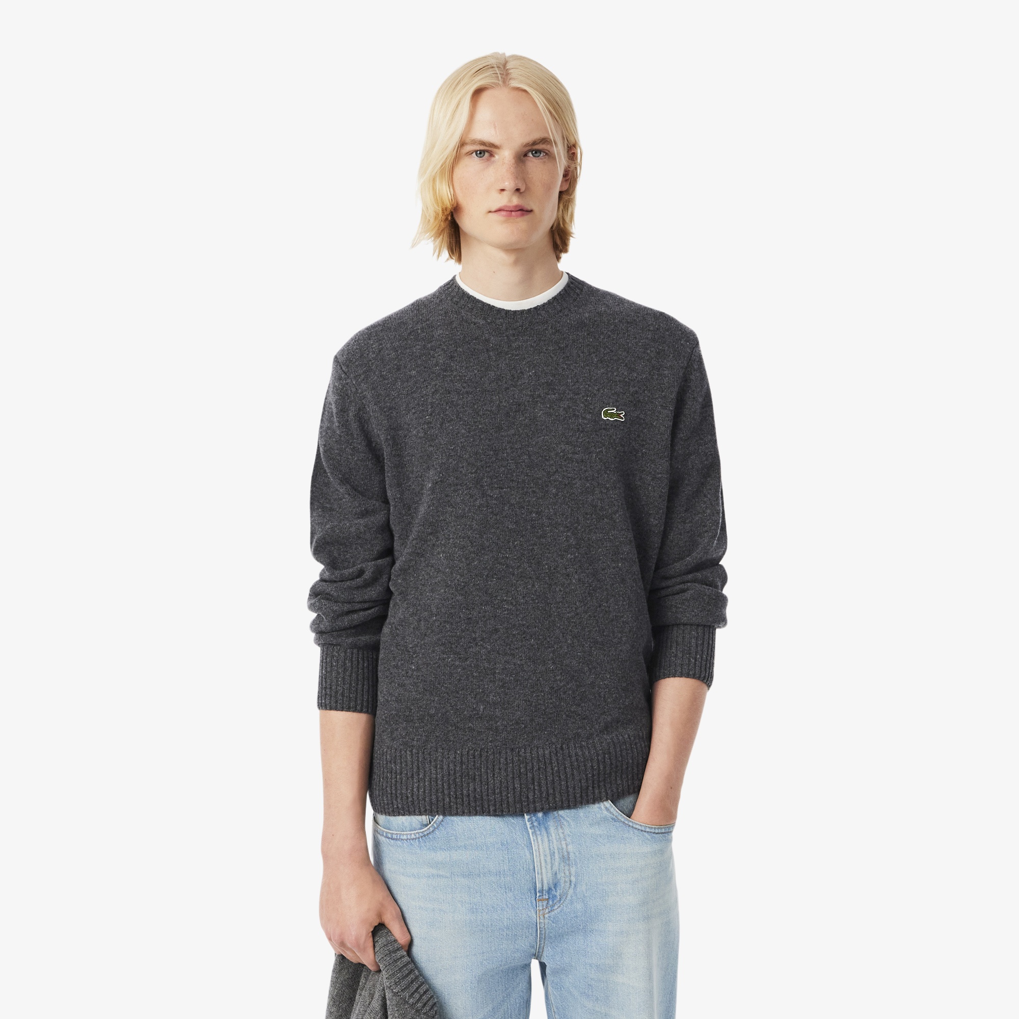 Lacoste Erkek Classic Fit Bisiklet Yaka Gri Kazak