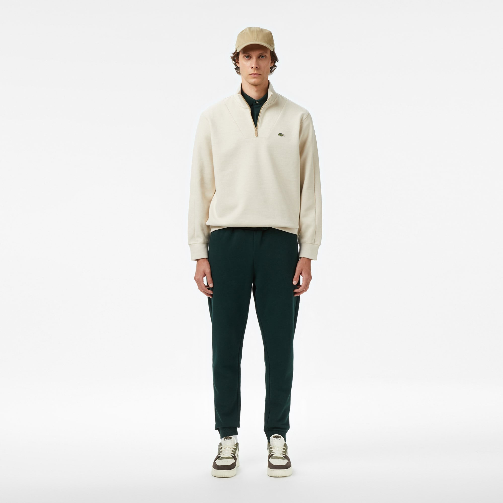 Lacoste Erkek Classic Fit Yarım Fermuarlı Krem Sweatshirt