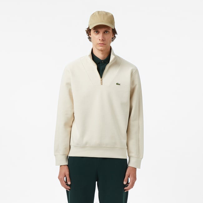  Lacoste Erkek Classic Fit Yarım Fermuarlı Krem Sweatshirt