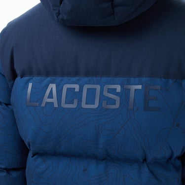  Lacoste Erkek Kapüşonlu Renk Bloklu Lacivert Mont