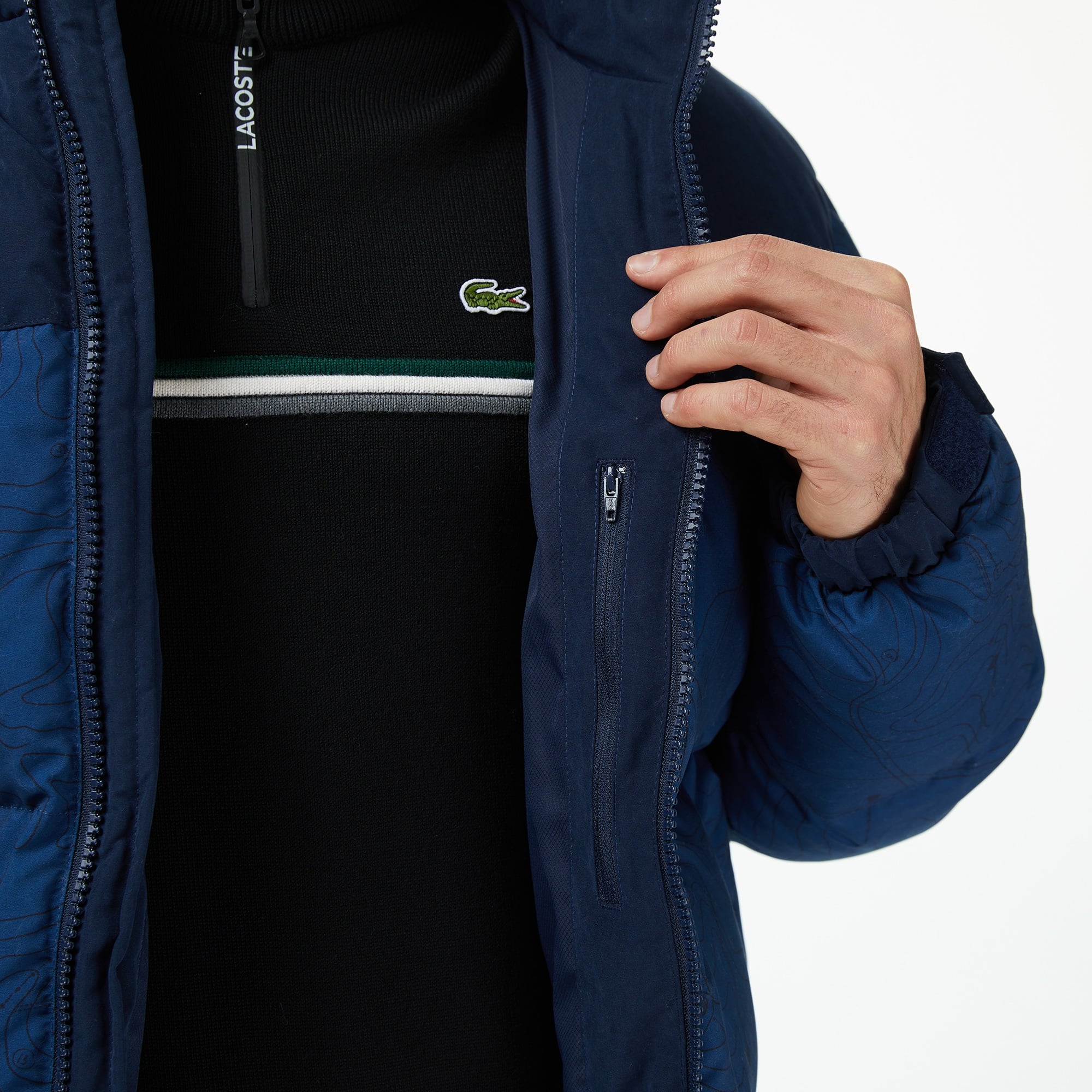 Lacoste Erkek Kapüşonlu Renk Bloklu Lacivert Mont