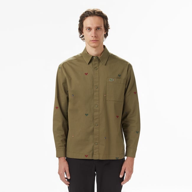  Lacoste Erkek Regular Fit Desenli Haki Gömlek