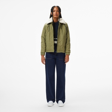  Lacoste Kadın Gömlek Yaka Baskılı Haki Ceket