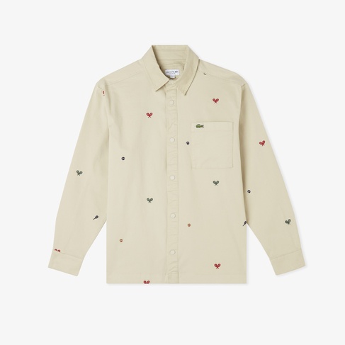  Lacoste Erkek Regular Fit Desenli Bej Gömlek