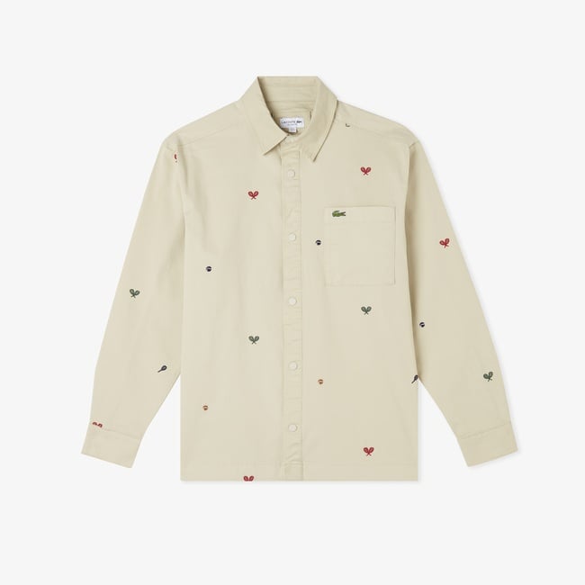  Lacoste Erkek Regular Fit Desenli Bej Gömlek