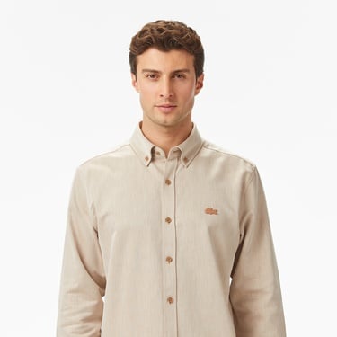  Lacoste Erkek Regular Fit Düğmeli Yaka Bej Gömlek