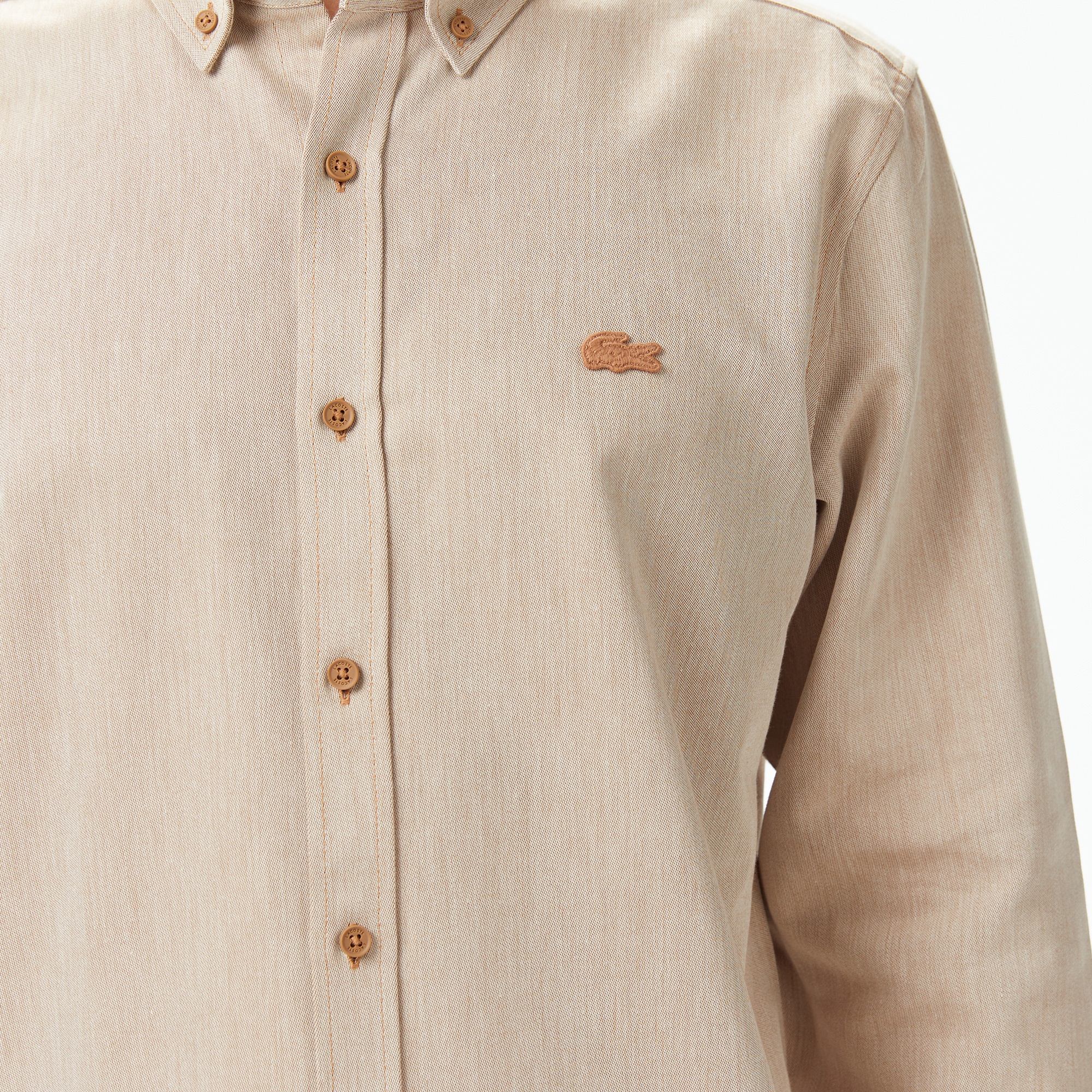 Erkek Regular Fit Düğmeli Yaka Bej Gömlek