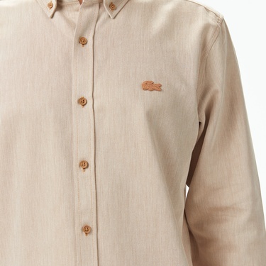  Lacoste Erkek Regular Fit Düğmeli Yaka Bej Gömlek