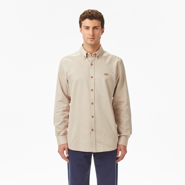  Lacoste Erkek Regular Fit Düğmeli Yaka Bej Gömlek