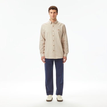  Lacoste Erkek Regular Fit Düğmeli Yaka Bej Gömlek
