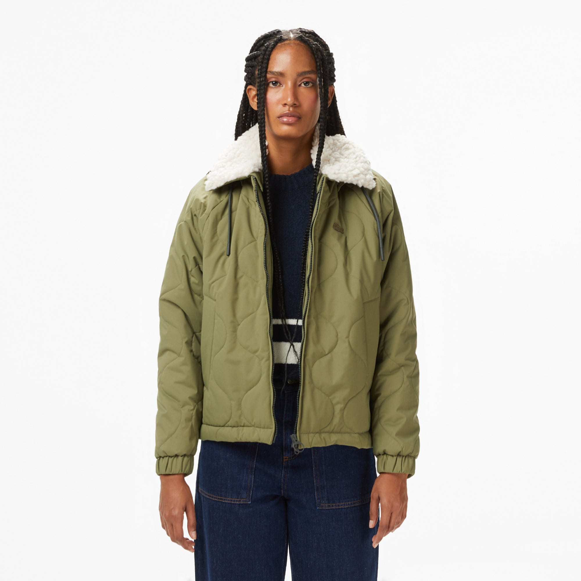  Lacoste Kadın Gömlek Yaka Baskılı Haki Ceket