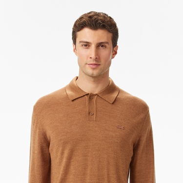  Lacoste Erkek Classic Fit Polo Yaka Kahverengi Kazak