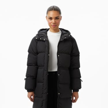  Kadın Kapüşonlu Siyah Mont