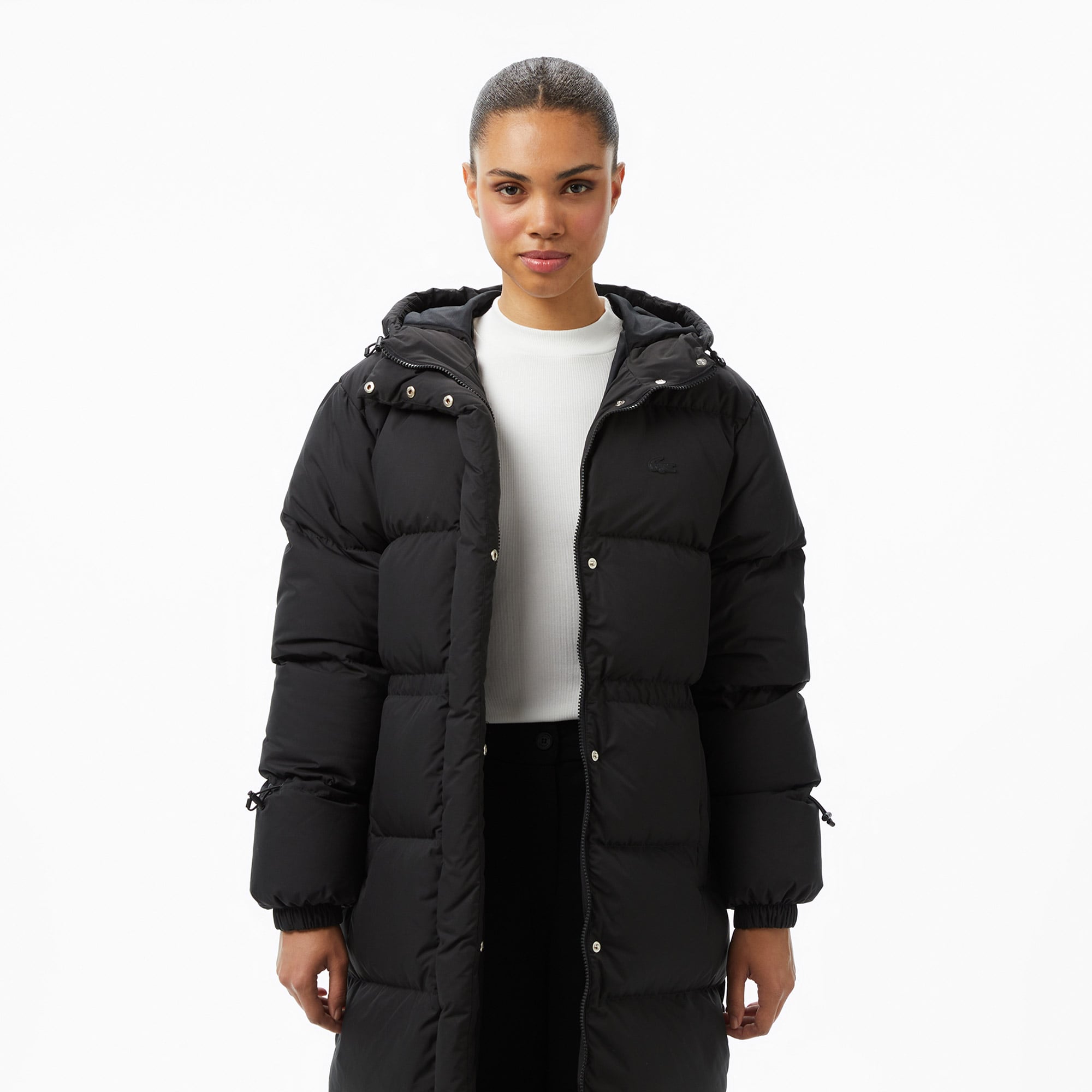  Kadın Kapüşonlu Siyah Mont