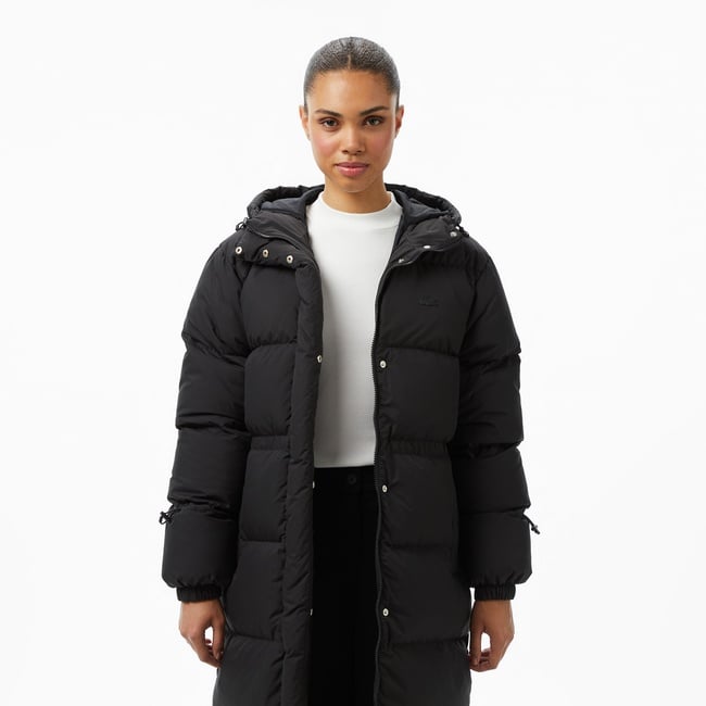  Kadın Kapüşonlu Siyah Mont