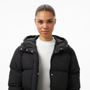  Kadın Kapüşonlu Siyah Mont