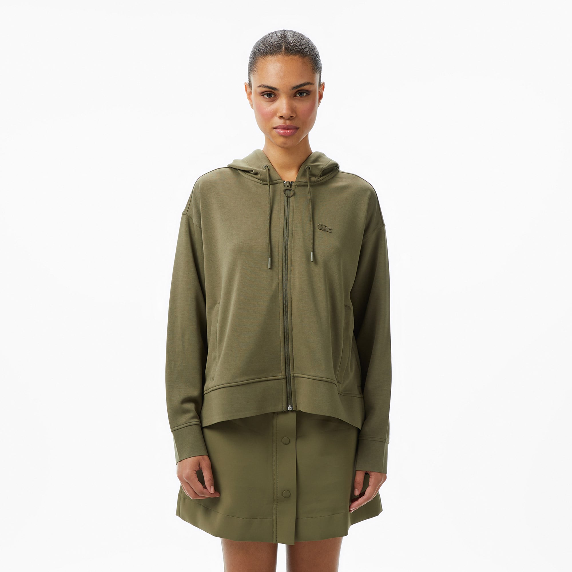  Lacoste Kadın Relaxed Fit Kapüşonlu Haki Sweatshirt