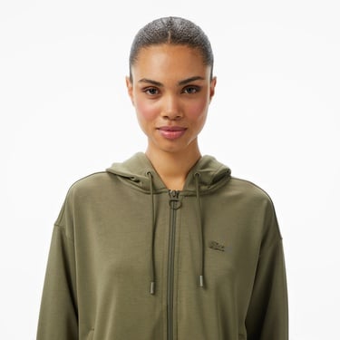  Lacoste Kadın Relaxed Fit Kapüşonlu Haki Sweatshirt