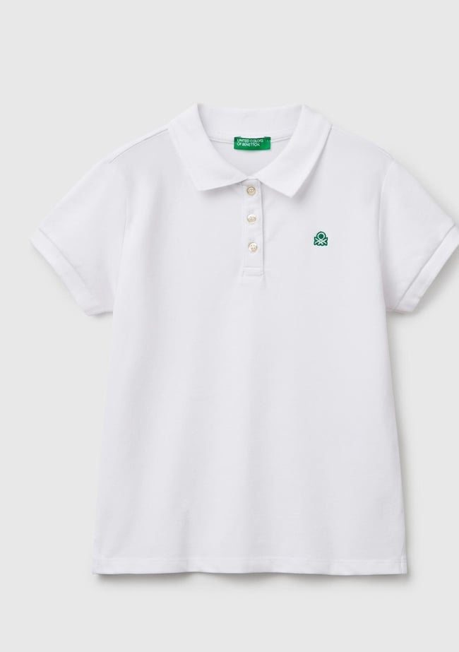  Kız Çocuk Beyaz Logolu Pike Polo T-Shirt