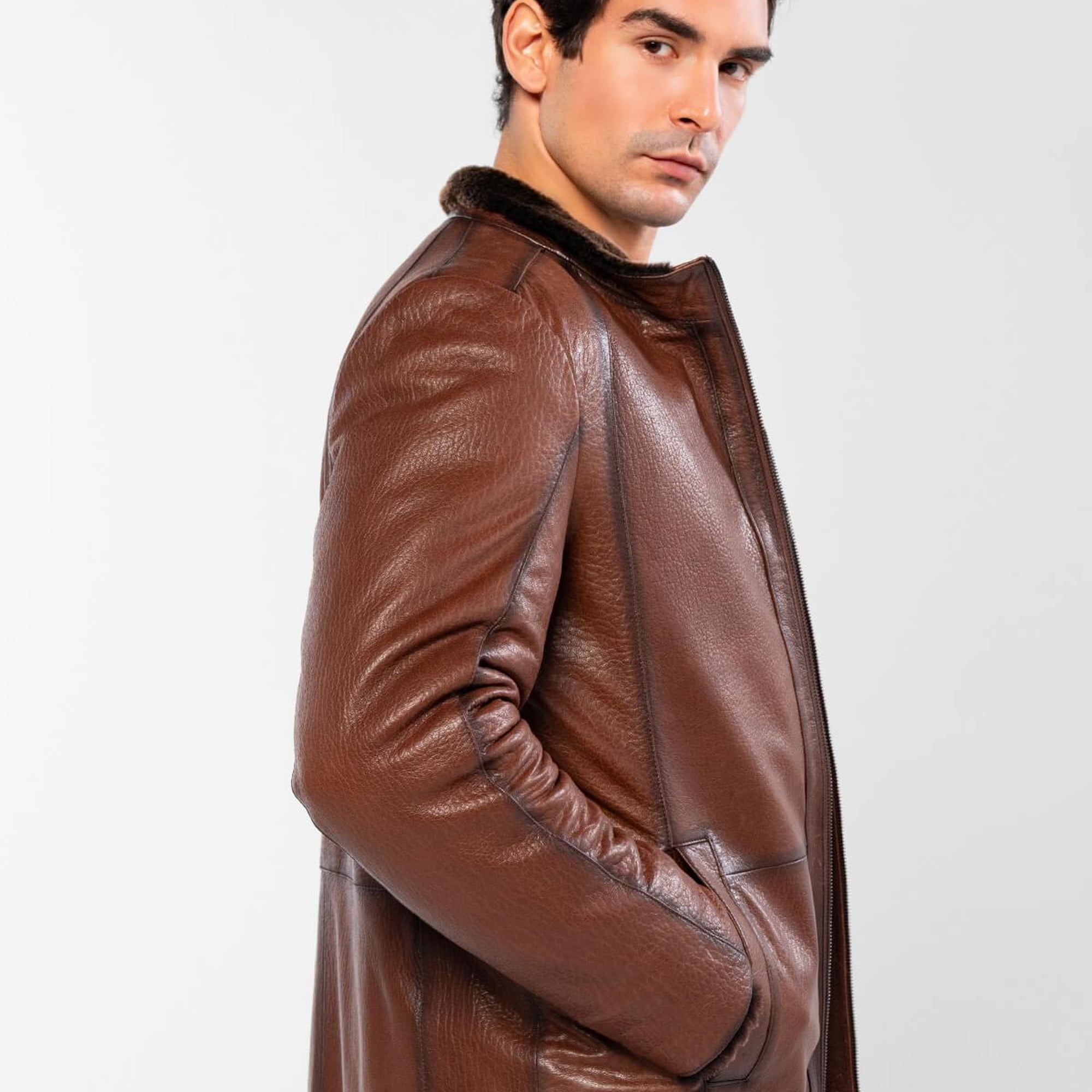 Tamer Tanca Erkek Hakiki Deri Kahverengi Deri Mont