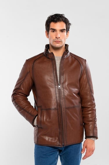  Tamer Tanca Erkek Hakiki Deri Kahverengi Deri Mont