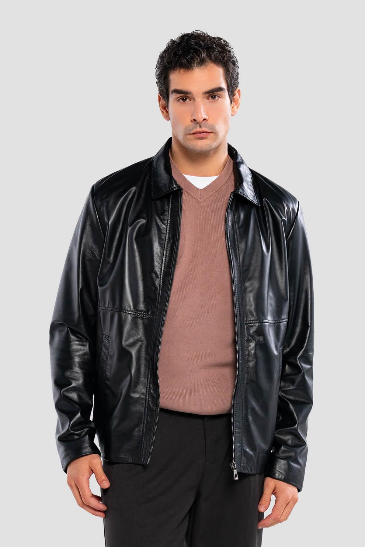  Tamer Tanca Erkek Hakiki Deri Siyah Deri Mont