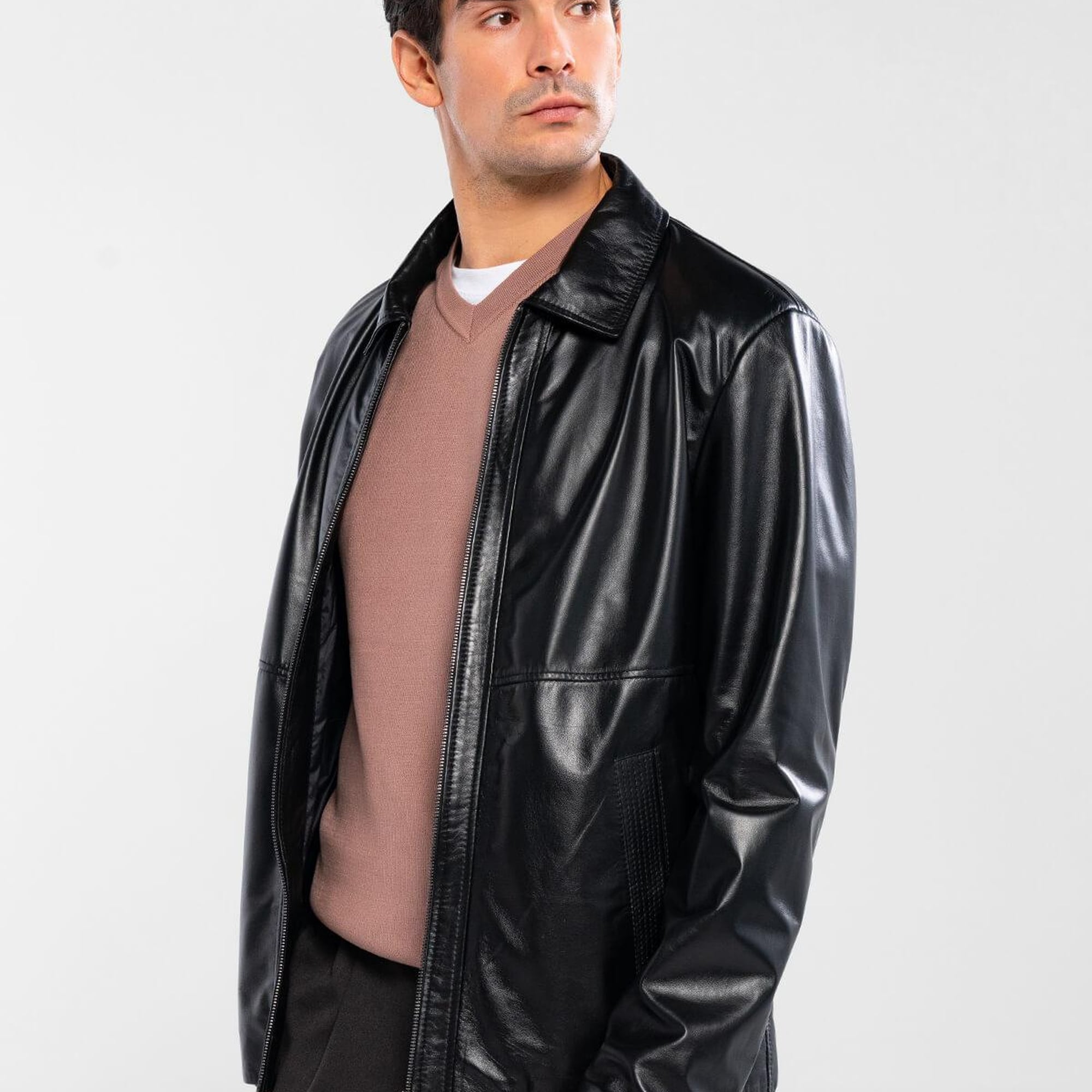 Tamer Tanca Erkek Hakiki Deri Siyah Deri Mont