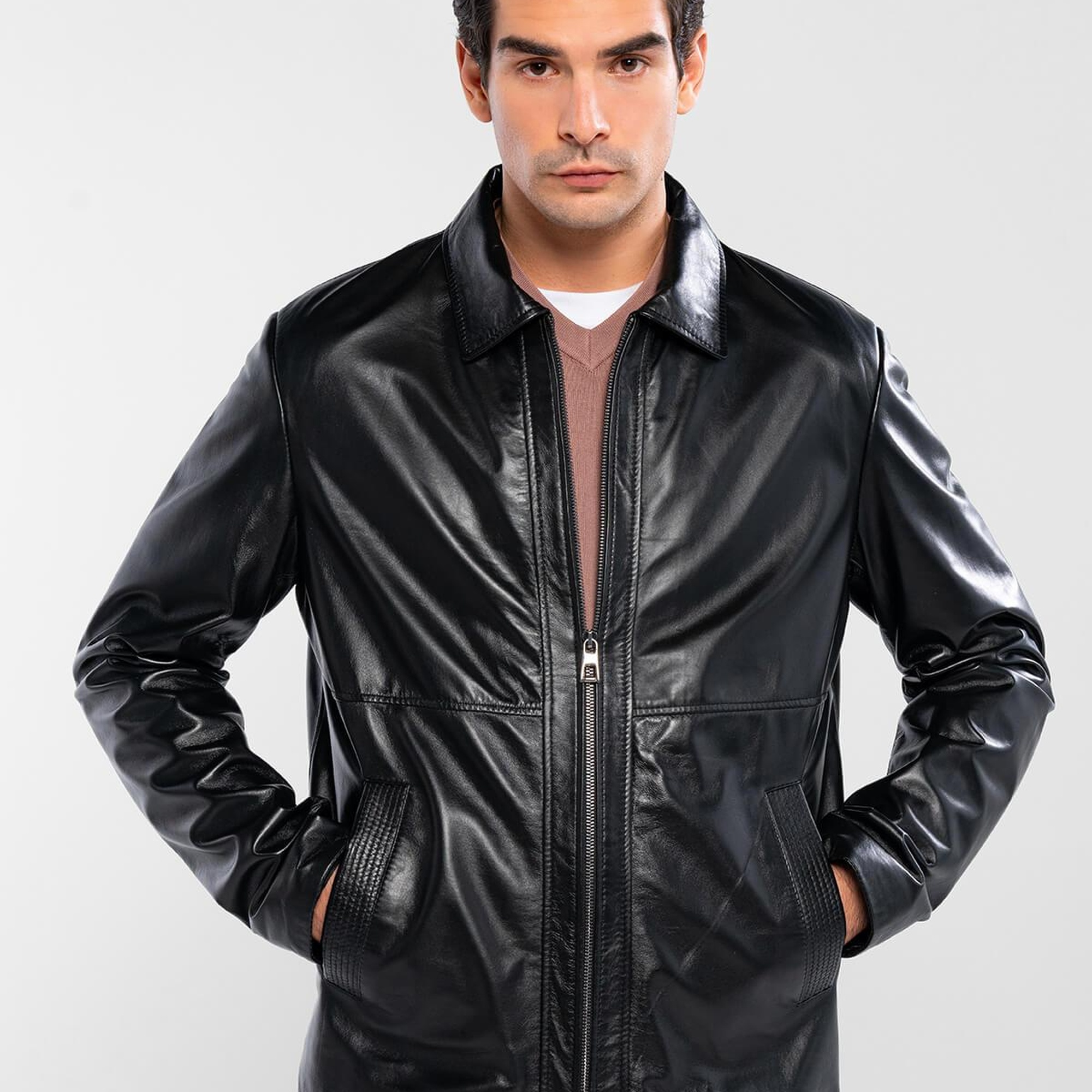 Tamer Tanca Erkek Hakiki Deri Siyah Deri Mont