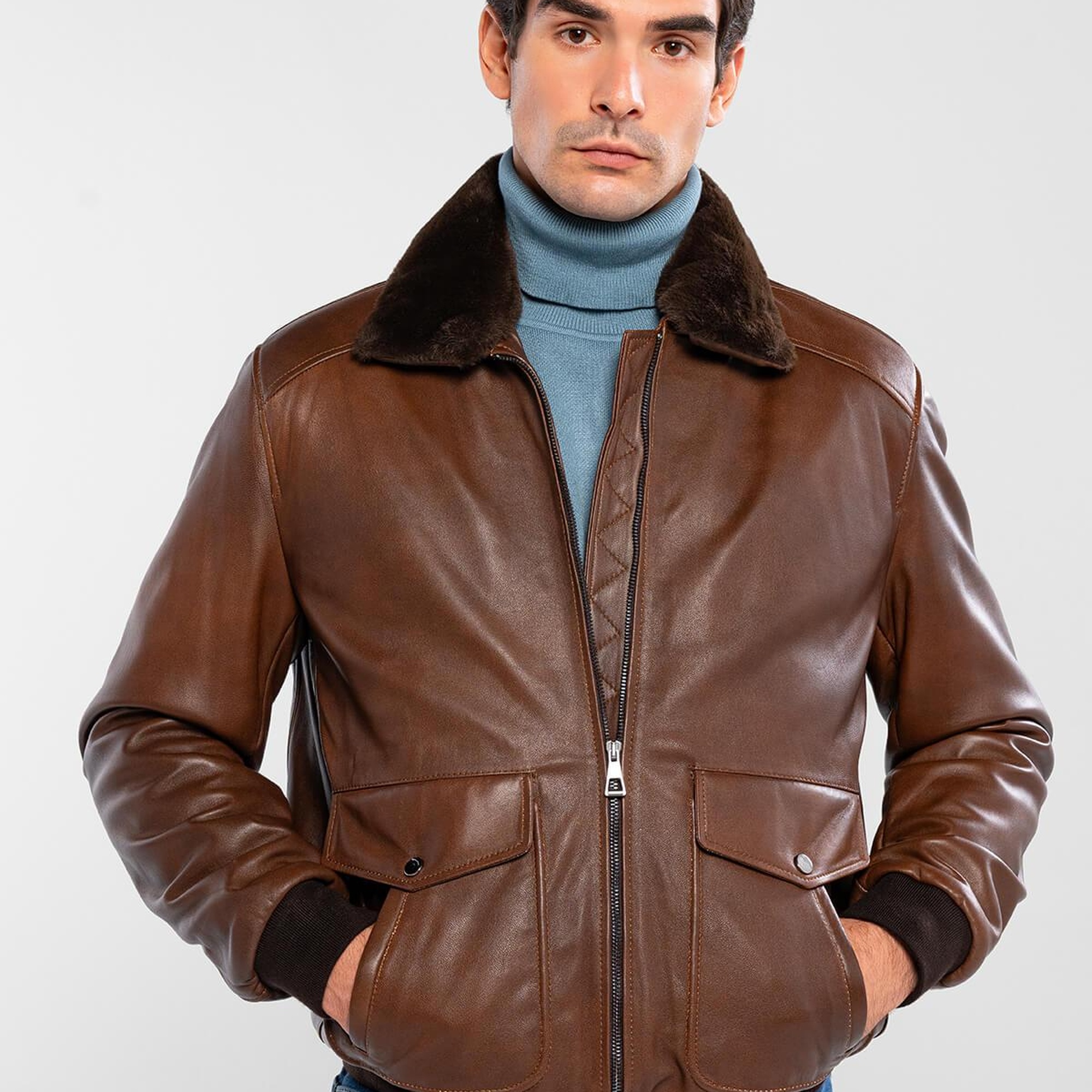 Tamer Tanca Erkek Hakiki Deri Fındık Deri Mont