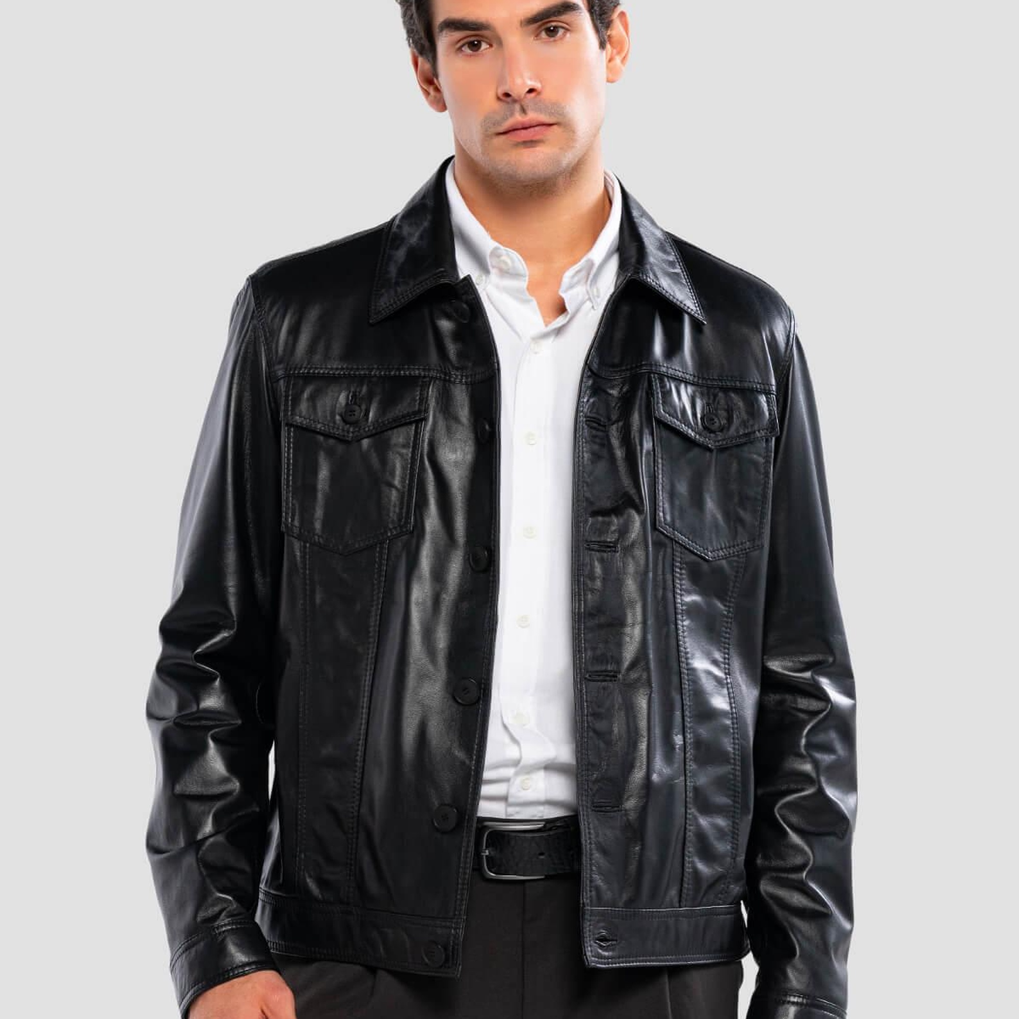 Tamer Tanca Erkek Hakiki Deri Siyah Deri Deri Mont