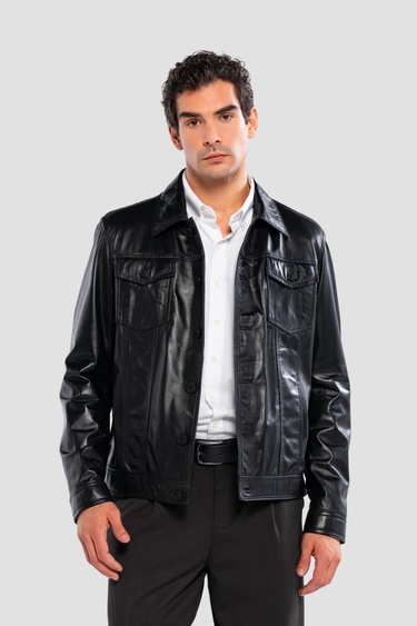  Tamer Tanca Erkek Hakiki Deri Siyah Deri Deri Mont