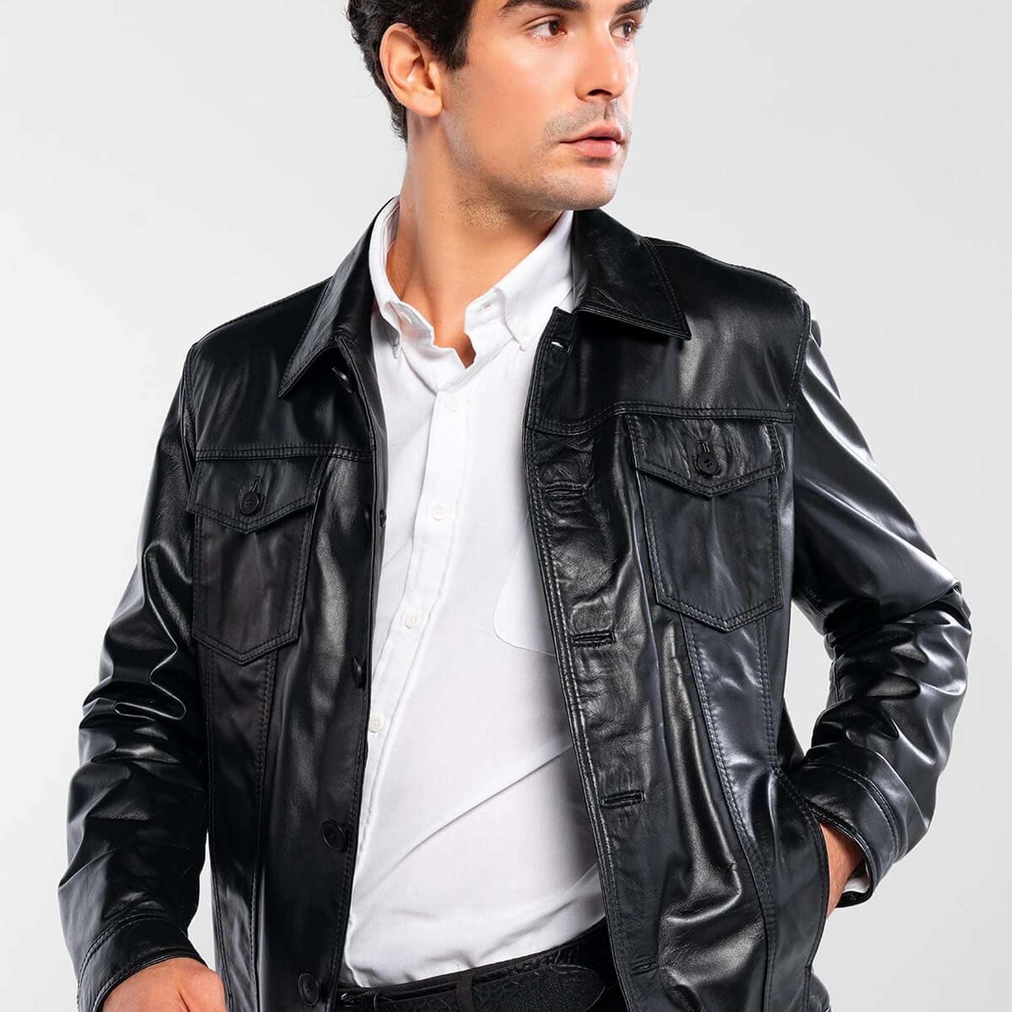 Tamer Tanca Erkek Hakiki Deri Siyah Deri Deri Mont