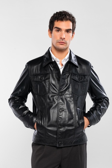  Tamer Tanca Erkek Hakiki Deri Siyah Deri Deri Mont