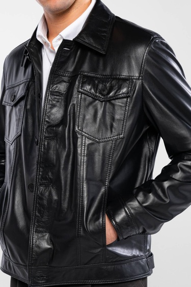  Tamer Tanca Erkek Hakiki Deri Siyah Deri Deri Mont