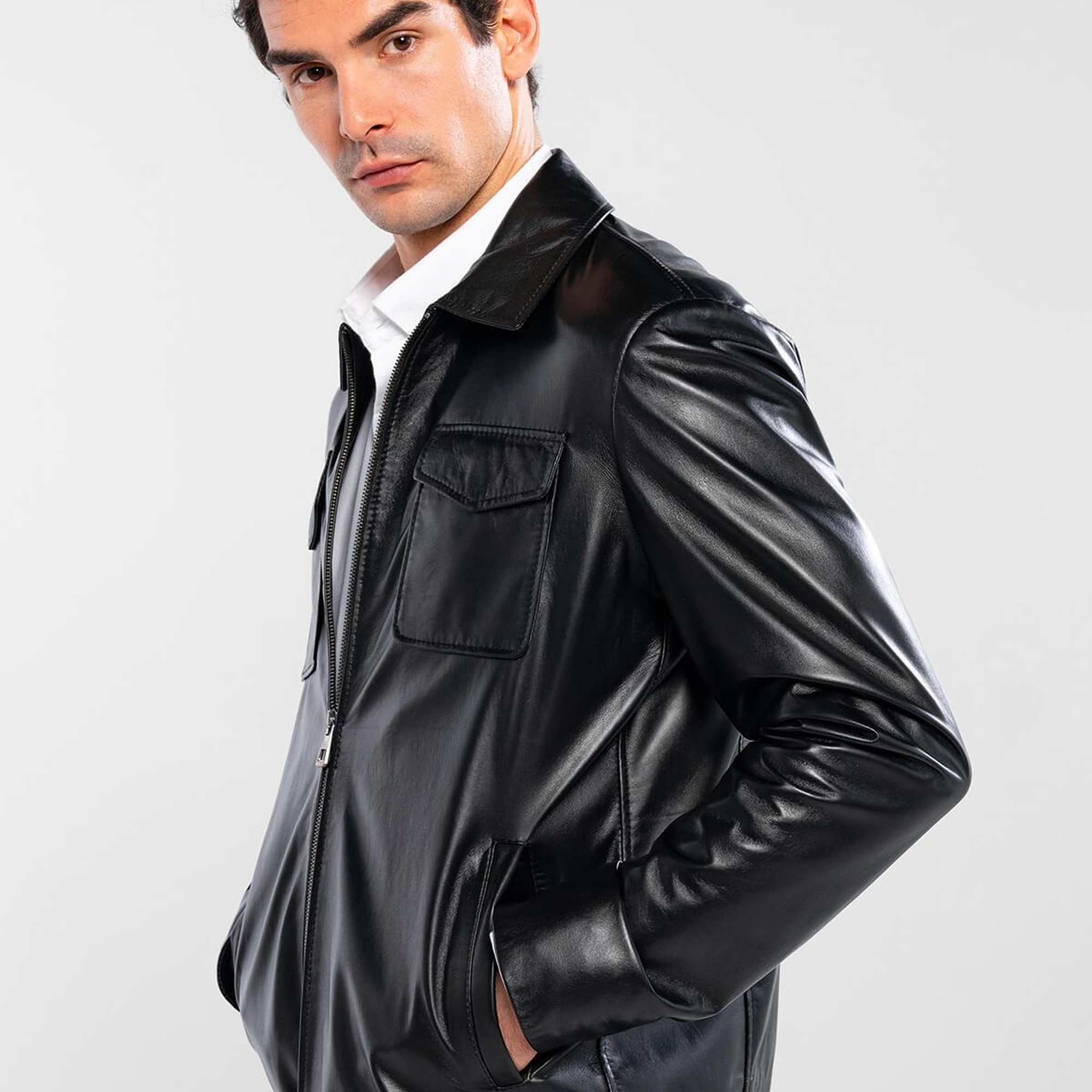 Tamer Tanca Erkek Hakiki Deri Siyah Deri Mont