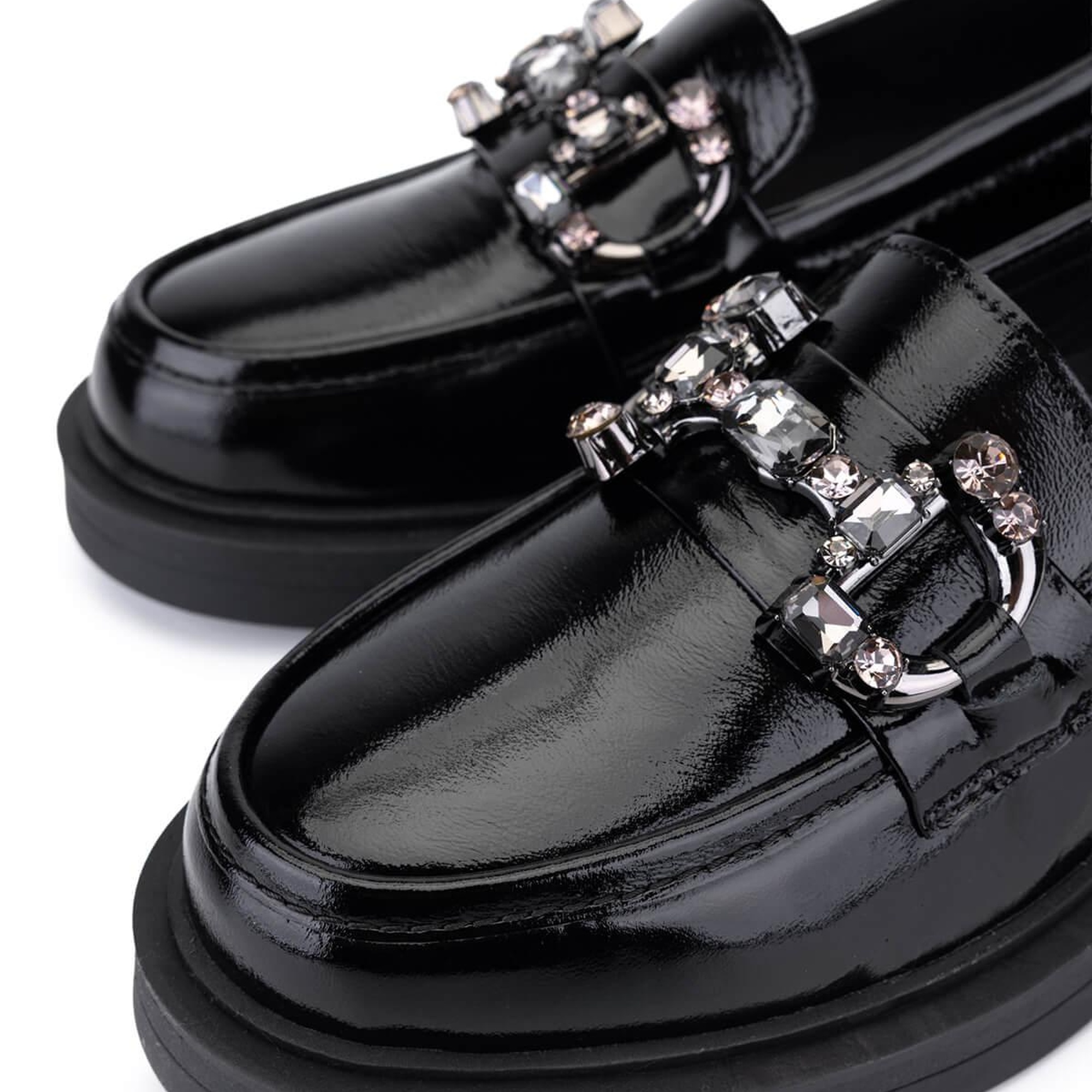 Tamer Tanca Kadın Hakiki Deri Siyah Rugan Loafer Ayakkabı