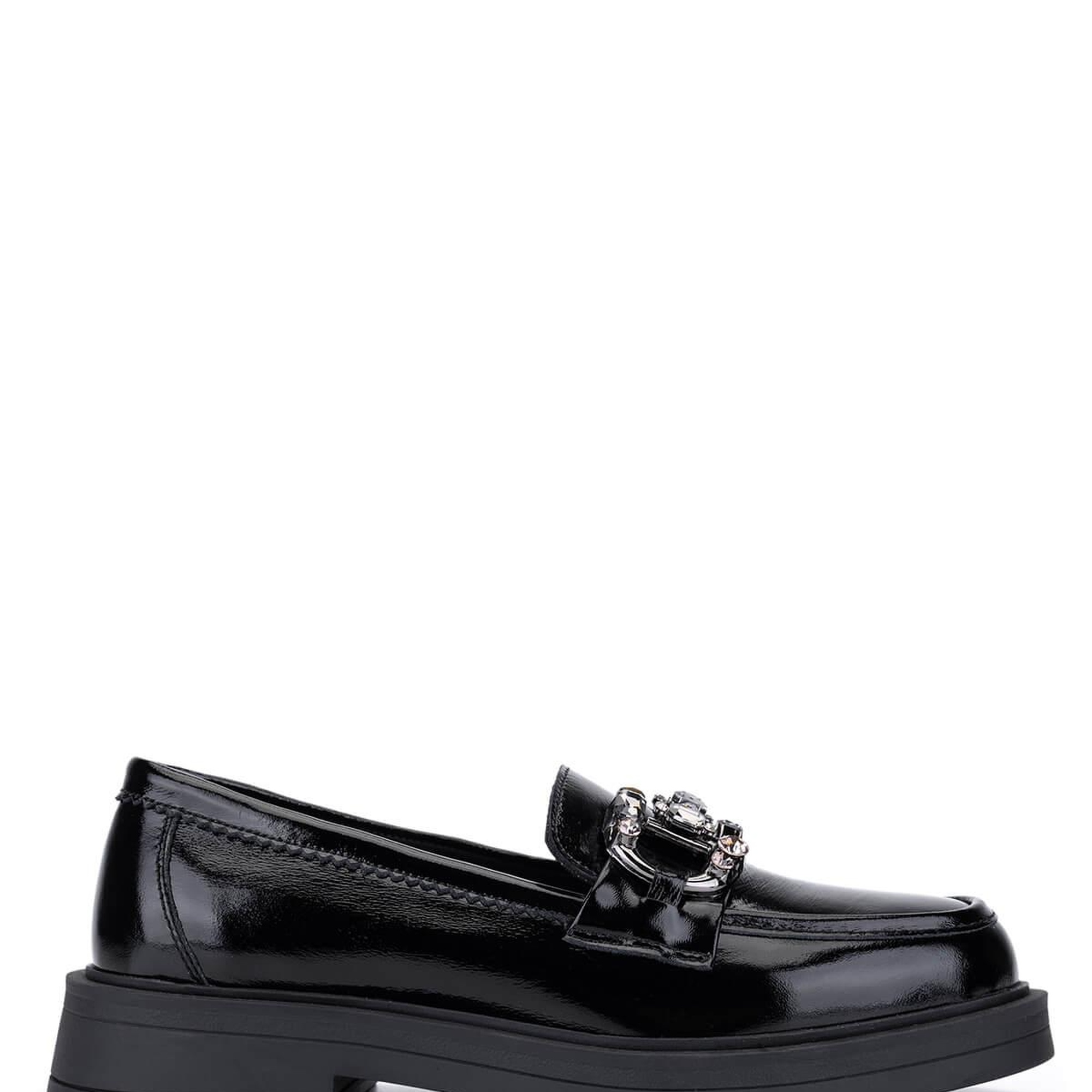 Tamer Tanca Kadın Hakiki Deri Siyah Rugan Loafer Ayakkabı